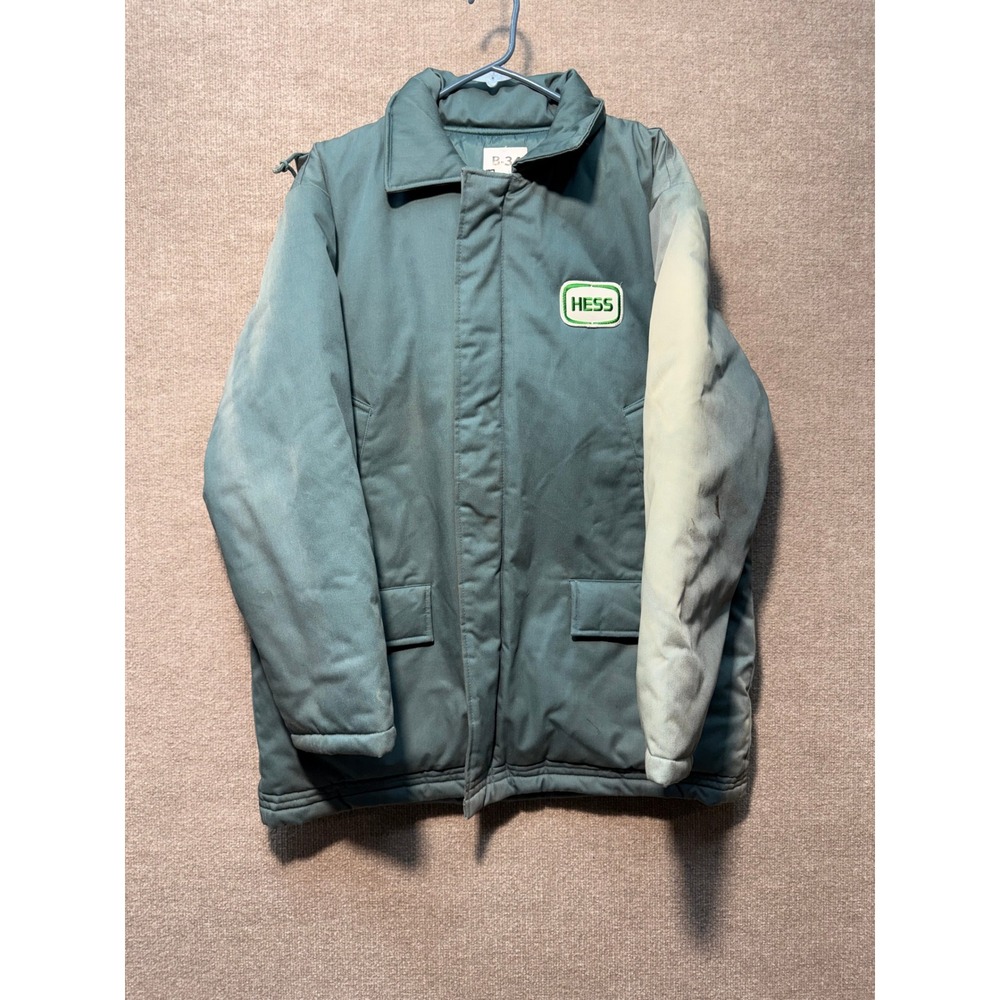 Vintage Hess Work Jacket Men Large Green Quilted Insulated Parka NY Jets